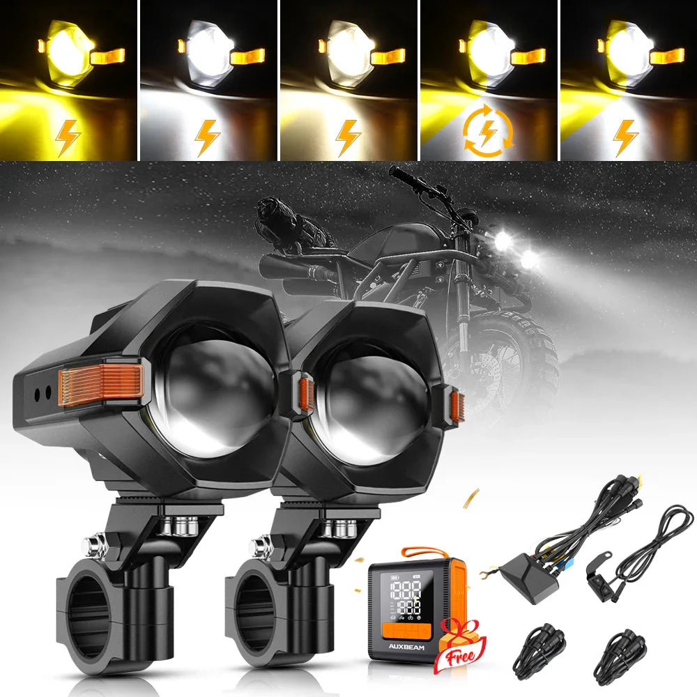 Auxbeam 3 Inch Motorcycle LED Spotlight Bi-LED Projector Lens Headlight 120W