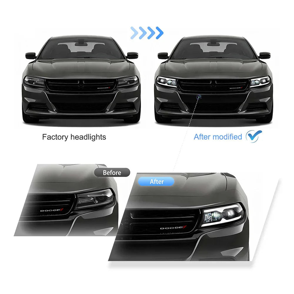 Vland LED Projector Headlights for 2015-2023 Dodge Charger Halogen Models