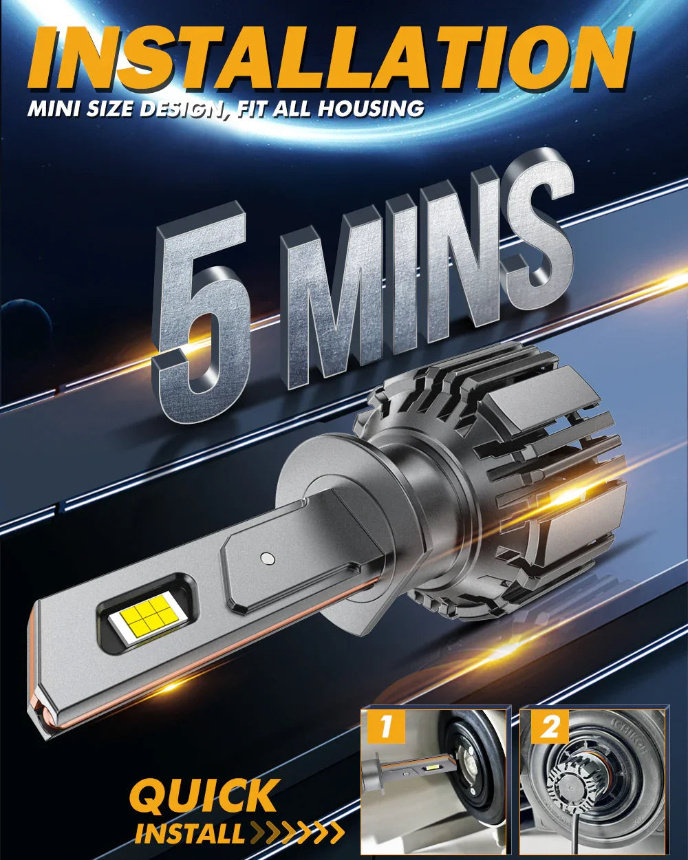 Auxbeam H1 LED Headlight Bulbs 90W F15 Series Smaller Size 2 Bulbs
