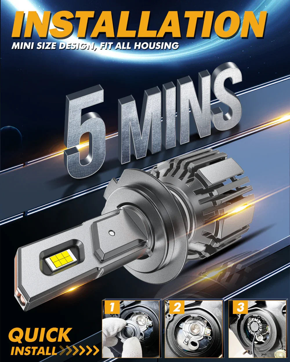 Auxbeam H7 LED Headlight Bulbs 90W F15 Series Smaller Size 2 Bulbs