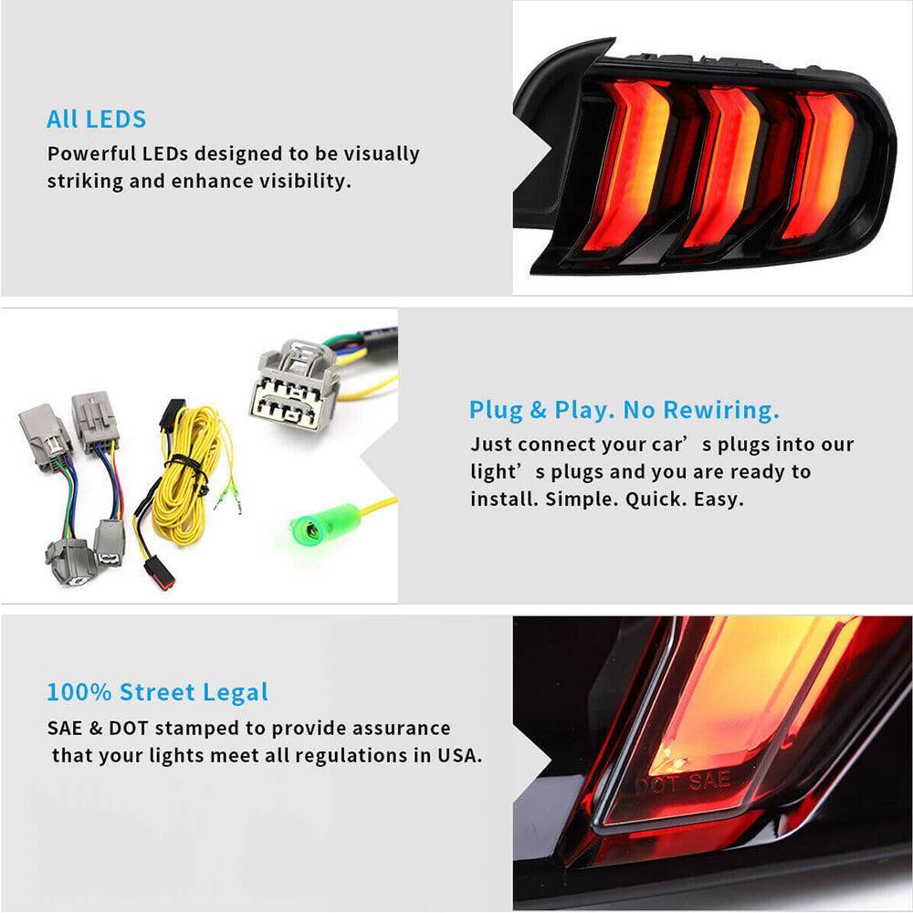 Vland LED Tail Lights Assembly for 2015-2023 Ford Mustang 6th Gen (S550)