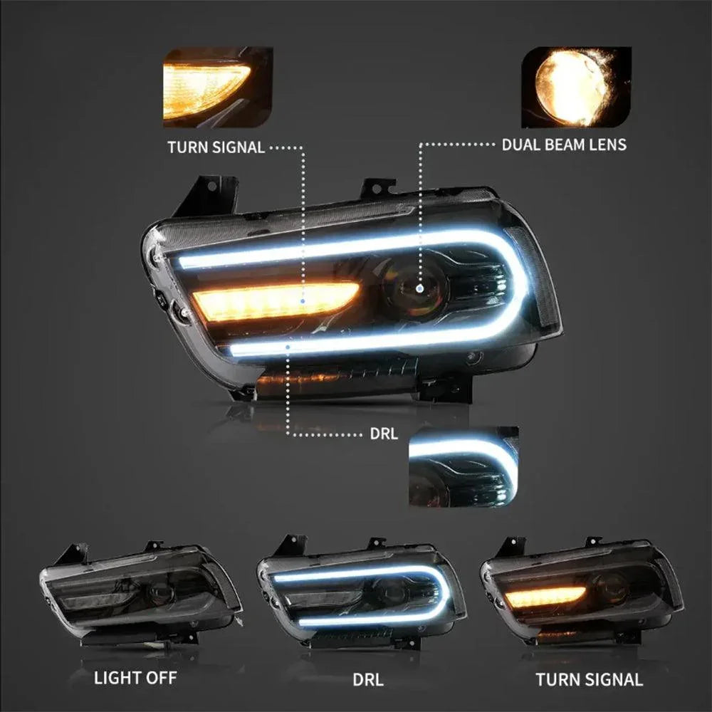 Vland LED Headlight Assembly RGB Dual Beam for 2011-2014 Dodge Charger(LD)