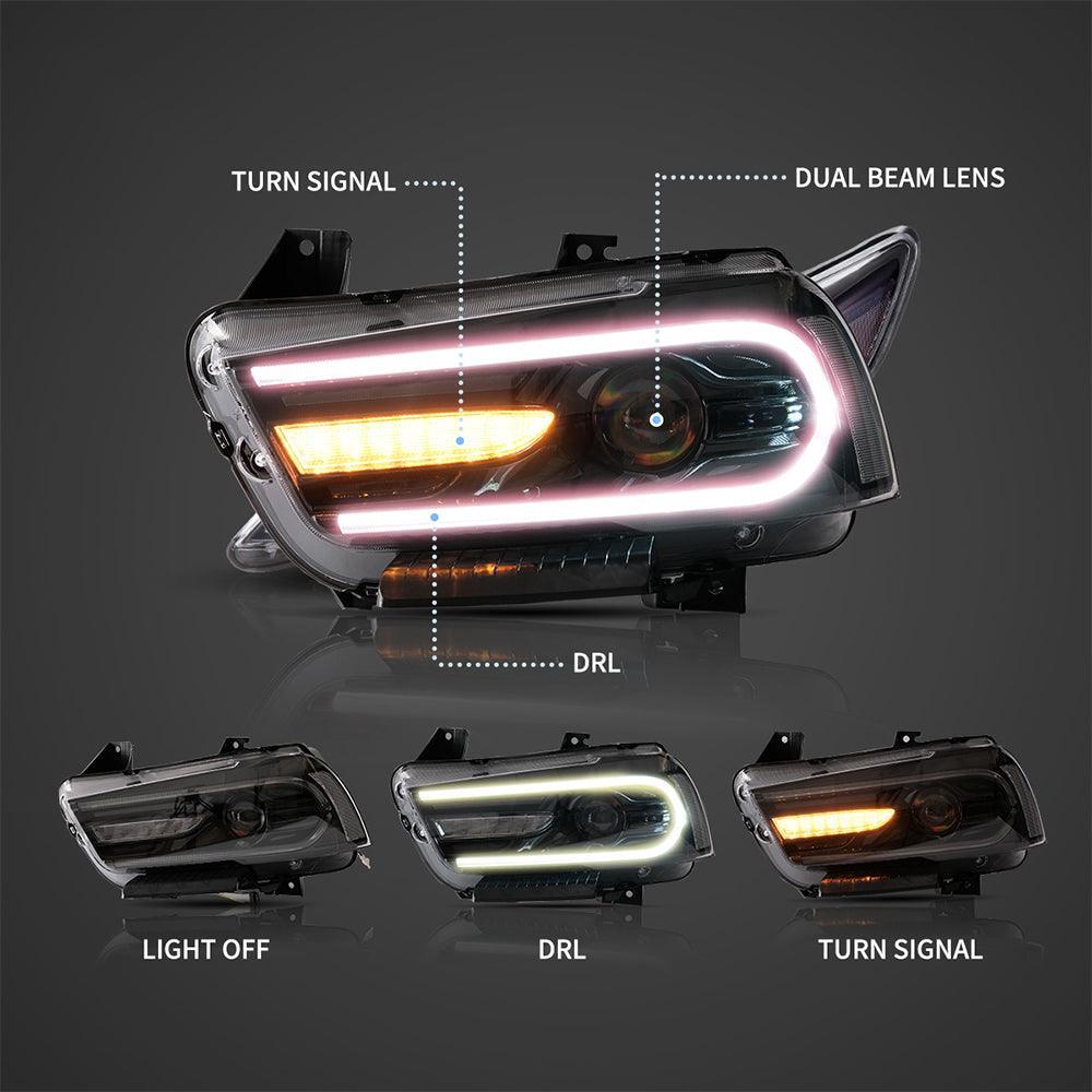 Vland LED Headlight Assembly Dual for 2011-2014 Dodge Charger(LD) Pre-Facelifted