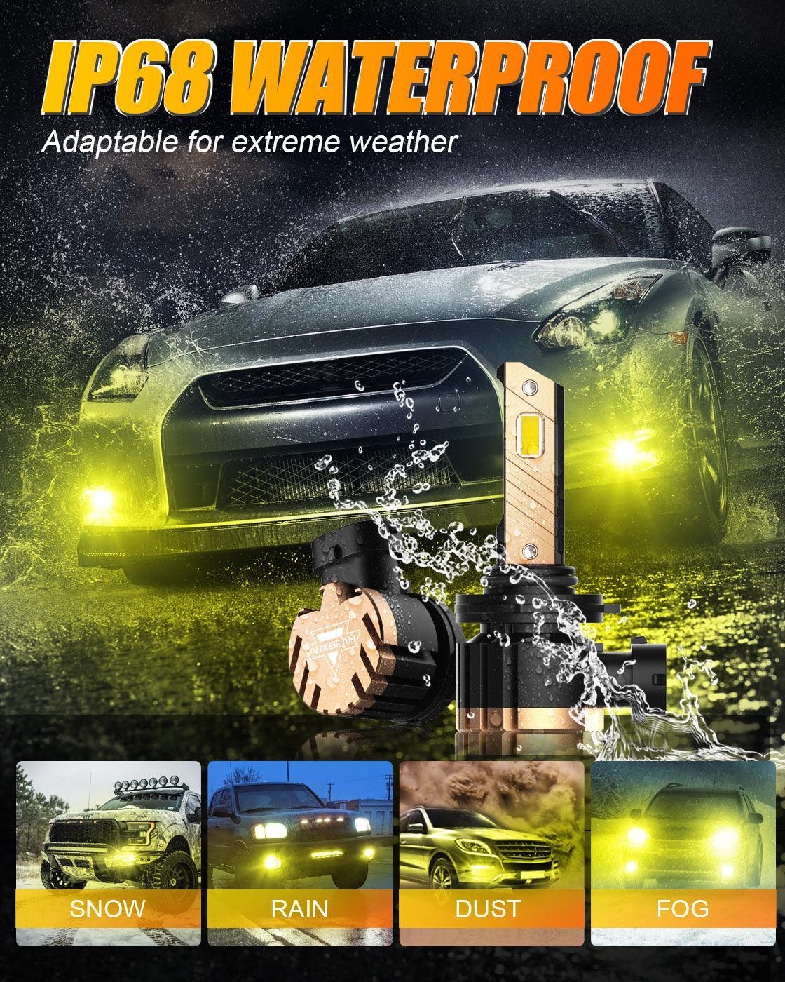 Auxbeam 9006 HB4 LED Fog Light/DRL Bulbs 44W 3000K Golden Yellow Z3 Series 2