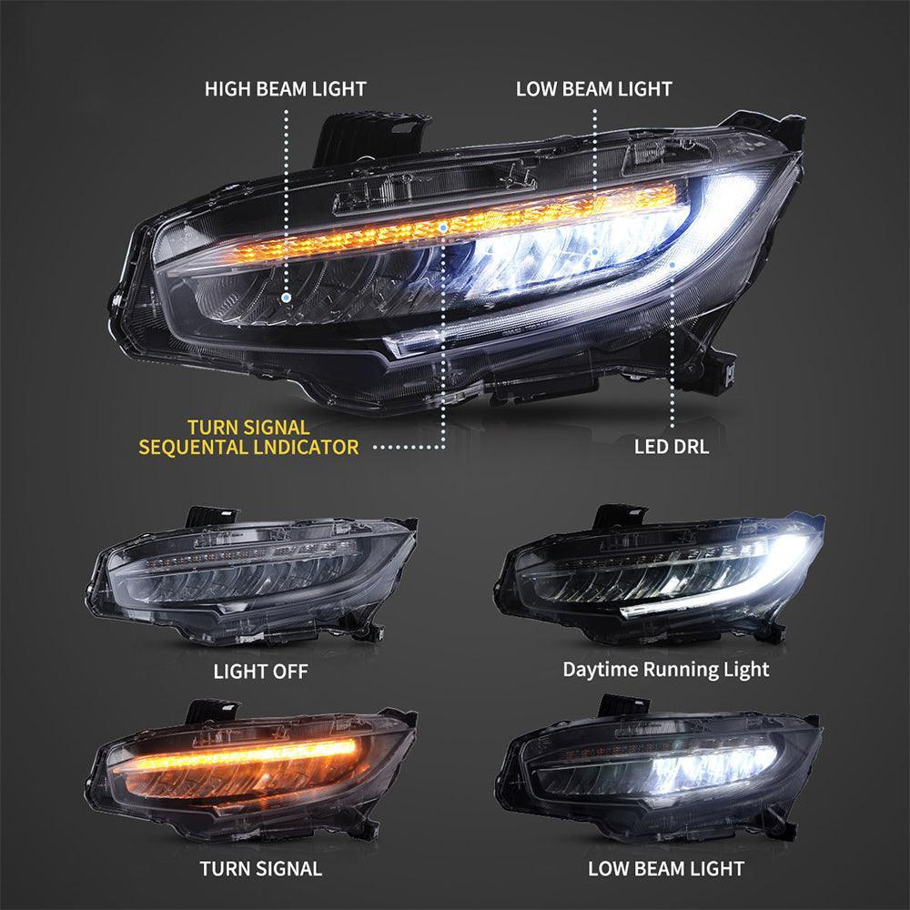 Vland LED Headlight Assembly for 2016-2021 Honda Civic 10th Gen (FC/FK)