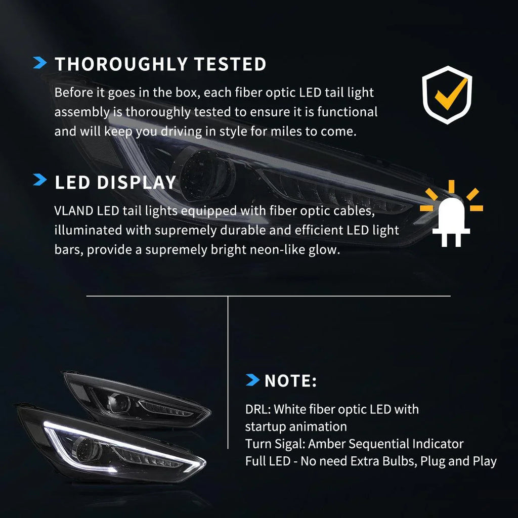 Vland LED Headlight Assembly for 2015-2018 Ford Focus 3rd Gen Mark III Facelift