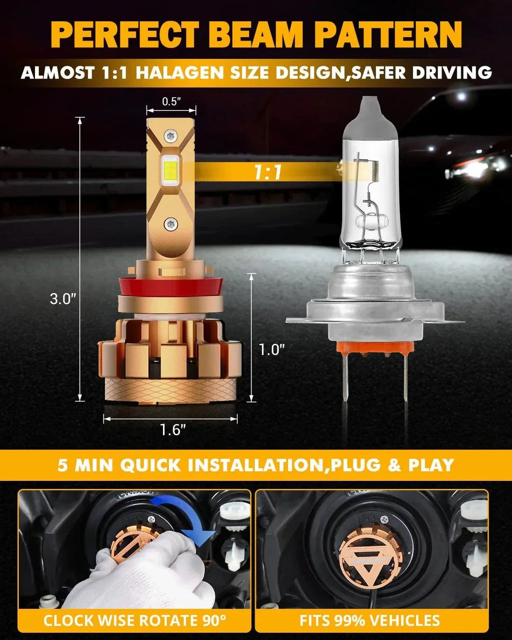Auxbeam F-16 PLUS Series 70W LED Headlight Bulbs 6000K Cool White
