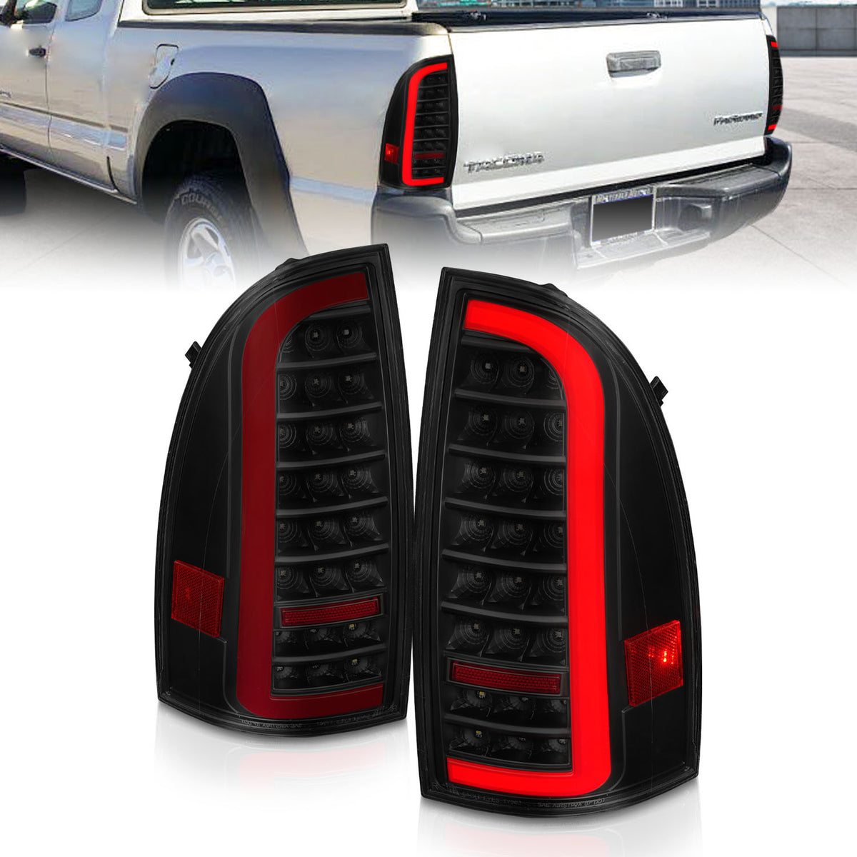 2005-2015 Toyota Tacoma Full LED Bar Style Tail Lights Black Smoke ANZO 311428