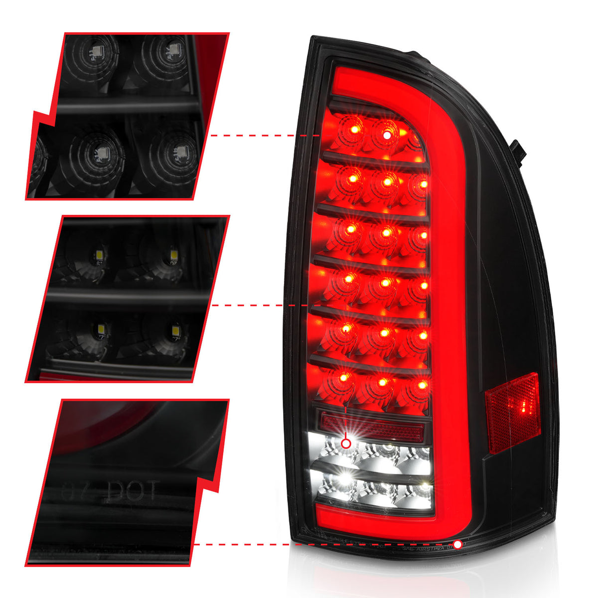 2005-2015 Toyota Tacoma Full LED Bar Style Tail Lights Black Smoke ANZO 311428