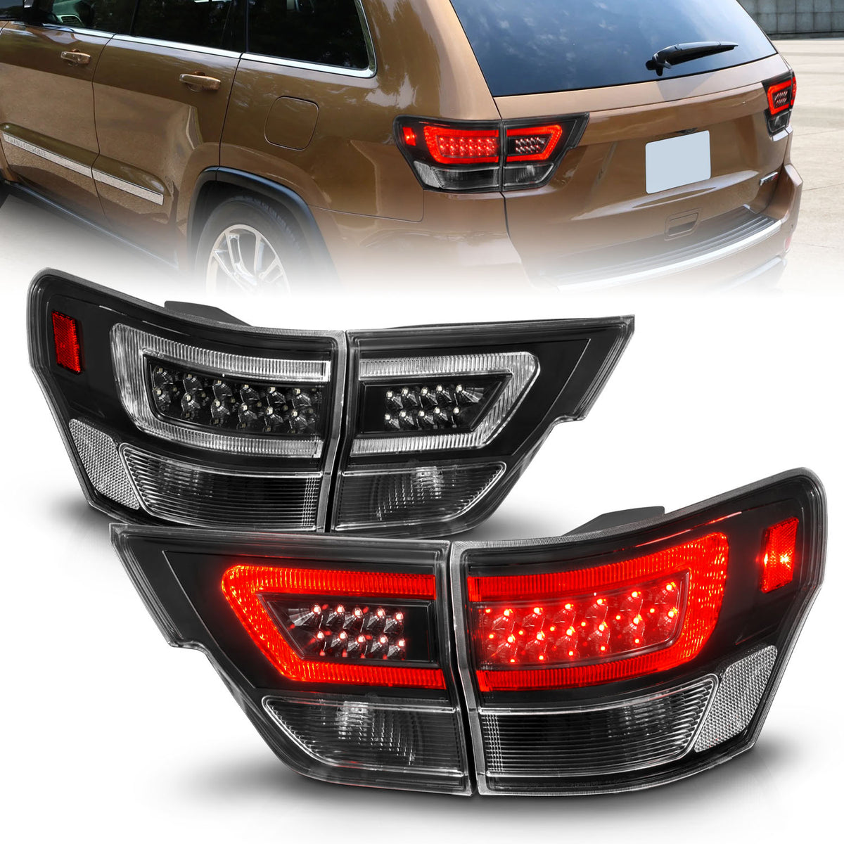 2011-2013 Jeep Grand Cherokee Tail Light Assembly Black ANZO 311439