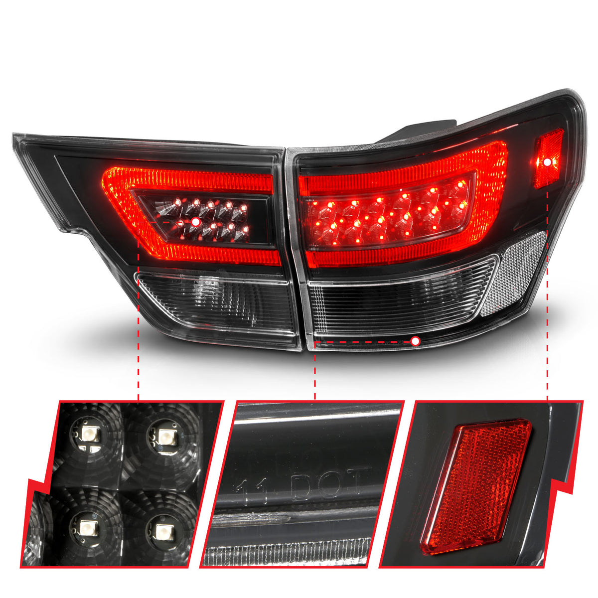 2011-2013 Jeep Grand Cherokee Tail Light Assembly Black ANZO 311439