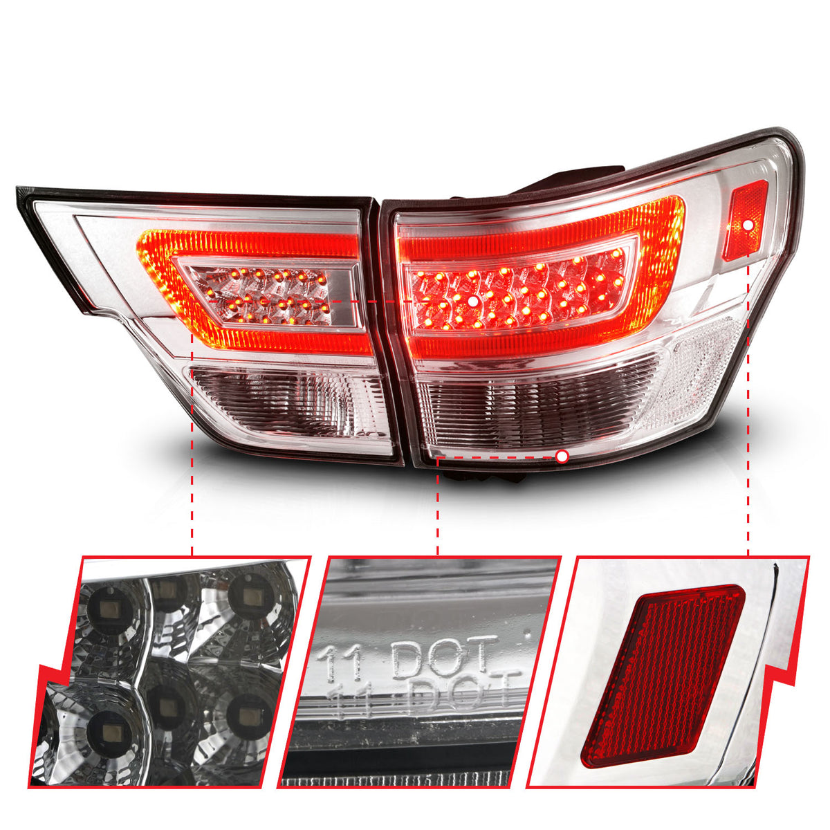 2011-2013 Jeep Grand Cherokee Tail Light Assembly Chrome ANZO 311441