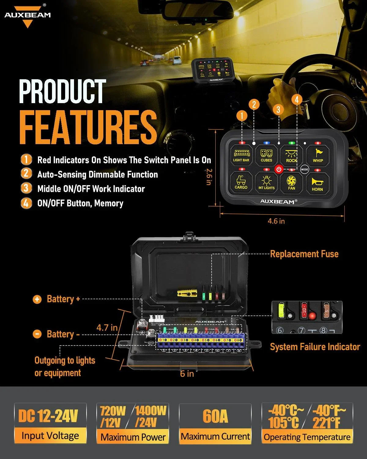 Auxbeam AR-800 RGB Switch Panel with APP+22 Inch 5D-PRO LED Light Bar