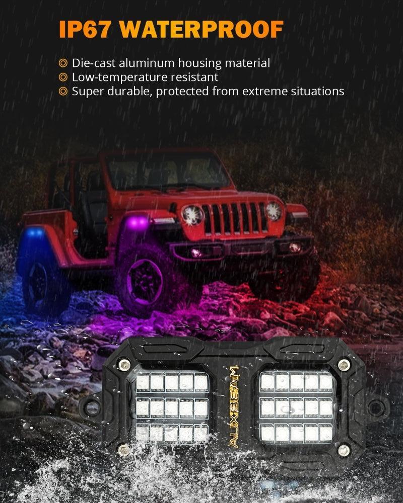 Auxbeam Vibrant Series RGB LED Rock Lights Kit Multicolor Neon Underglow Lights
