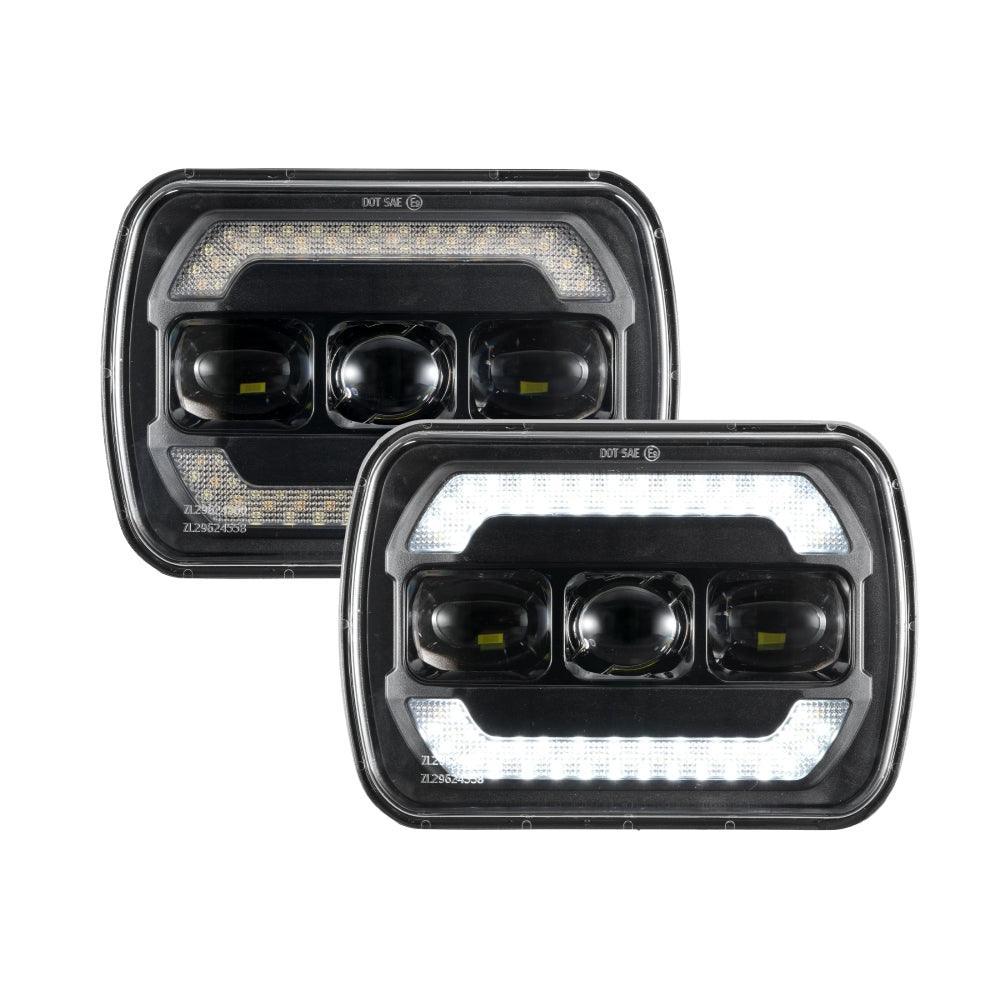 Auxbeam 7x6 Inch Sealed Beam LED Headlights with Hi-Lo Beam Yellow Turn Signal