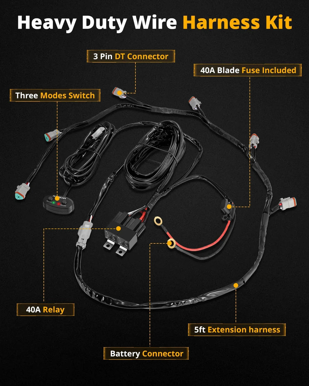 6-LED Pod Light Power Wiring Harness Kit with 3 PIN DT Plug