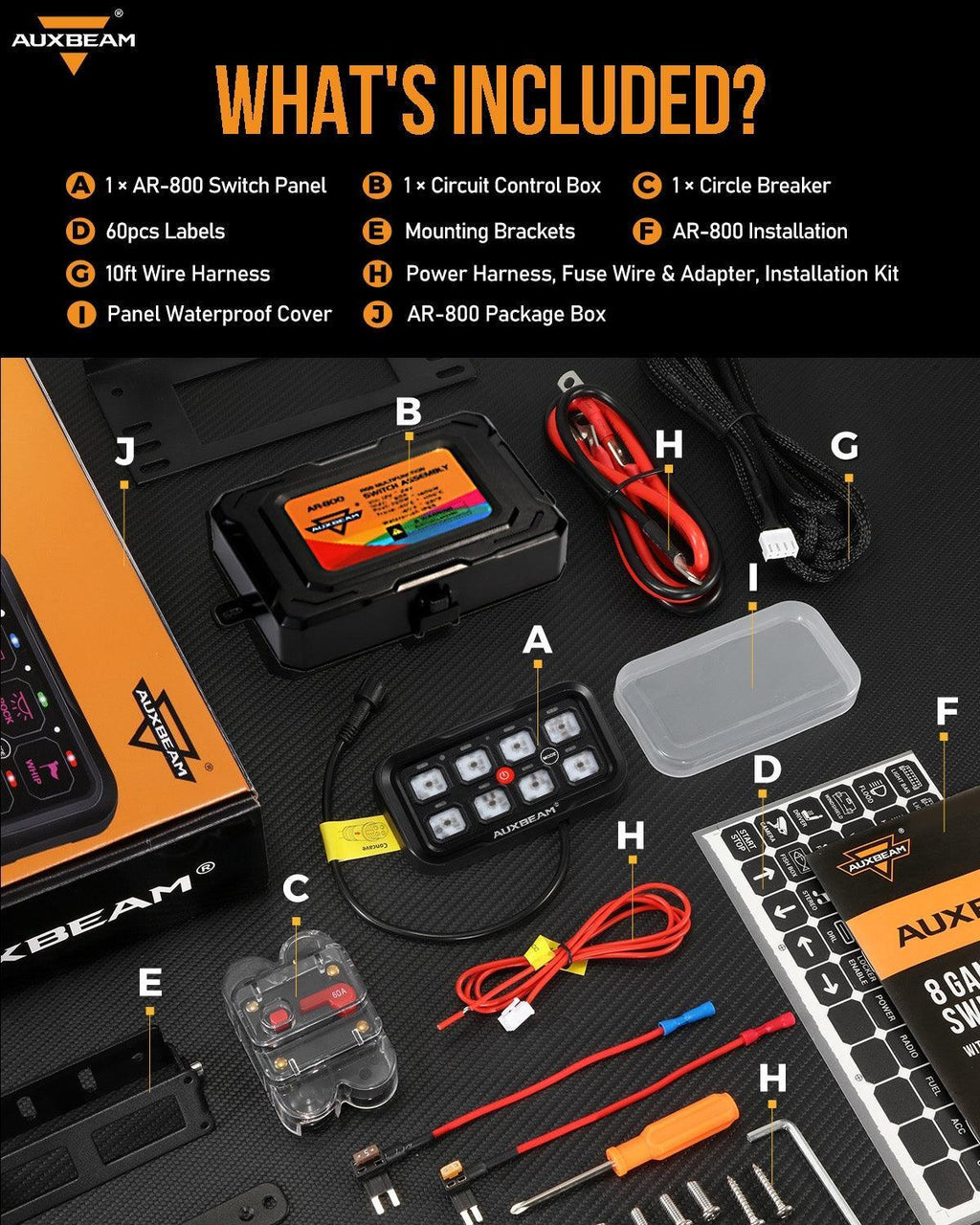 Auxbeam AR-800 RGB Switch Panel with APP+12 Inch 5D-PRO LED Light Bar