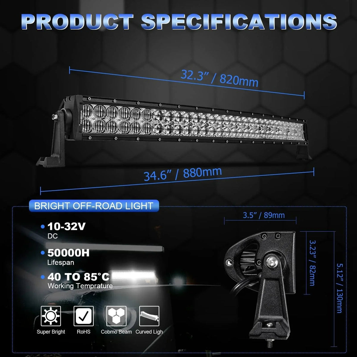 Auxbeam 5D Series 32 Inch Combo Beam Dual Row Curved Off Road LED Light Bar