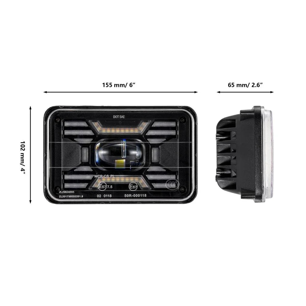 Auxbeam 4x6 Inch Sealed Beam LED Headlights with Hi-Lo Beam DRL Turn Signal