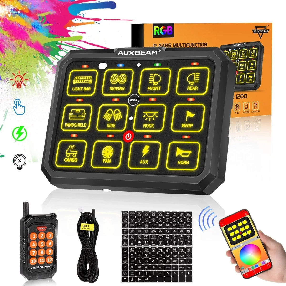 Auxbeam AC Series 8/12 Gang RGB Switch Panel with APP&Remote Control