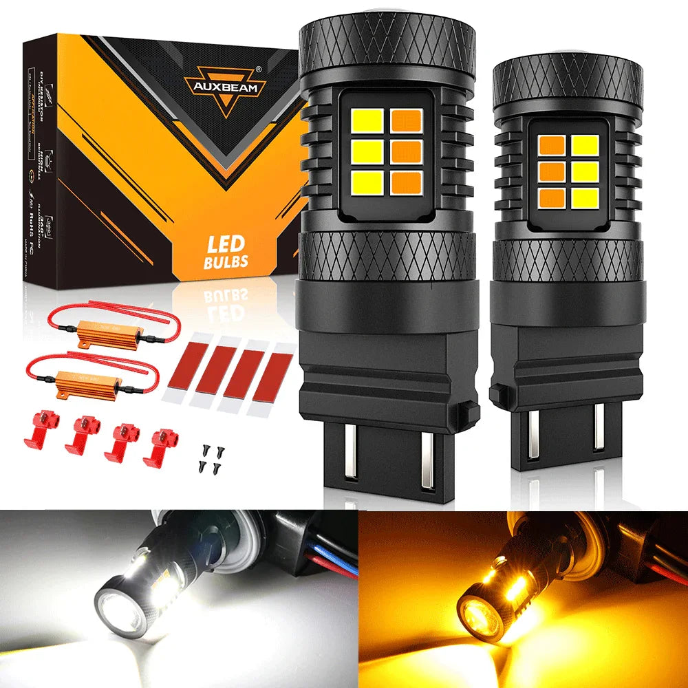 Auxbeam T25 3157 3156 LED Front Turn Signal & DRL Light Bulbs Dual Color