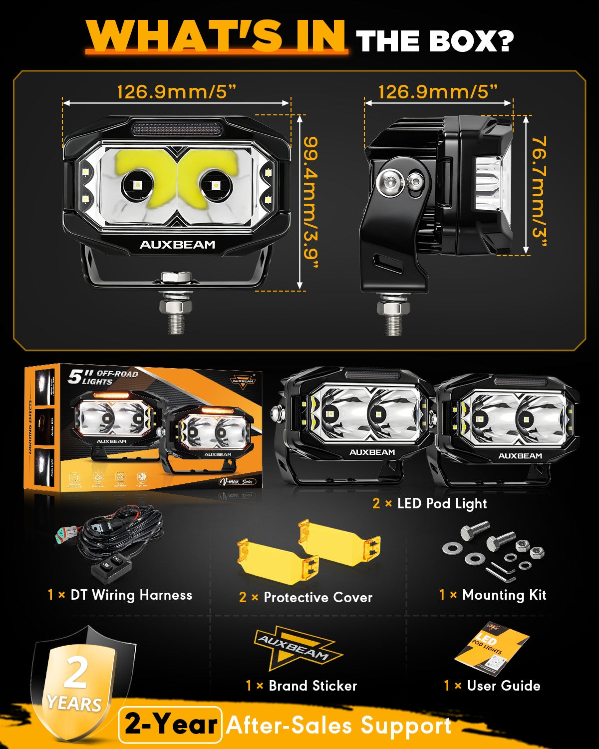 Auxbeam V-MAX Series 5 Inch 138W Spot Beam Side Shooter LED Rectangular Pod