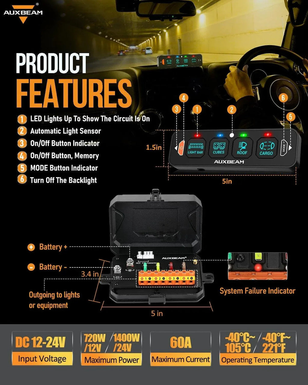 Auxbeam AS Series 4 Gang (AS-400) RGB Slim Switch Panel with APP&Remote Control