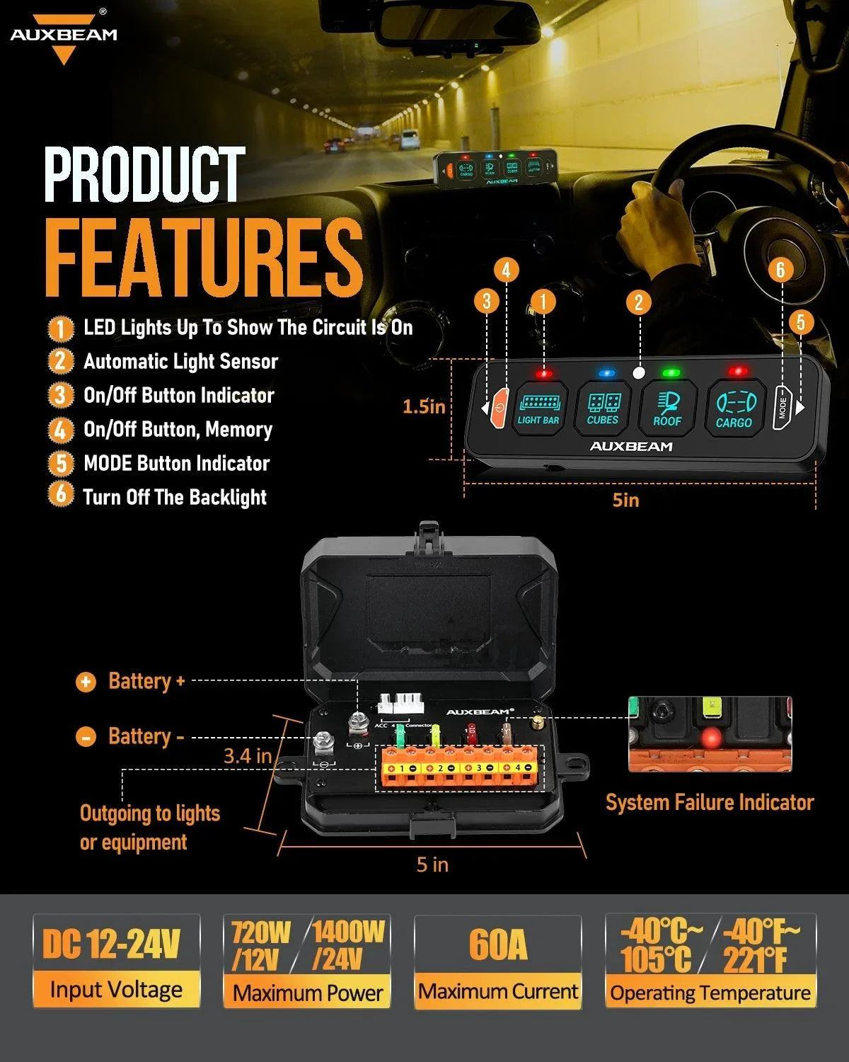 Auxbeam AS Series 4 Gang (AS-400) RGB Slim Switch Panel with APP&Remote Control