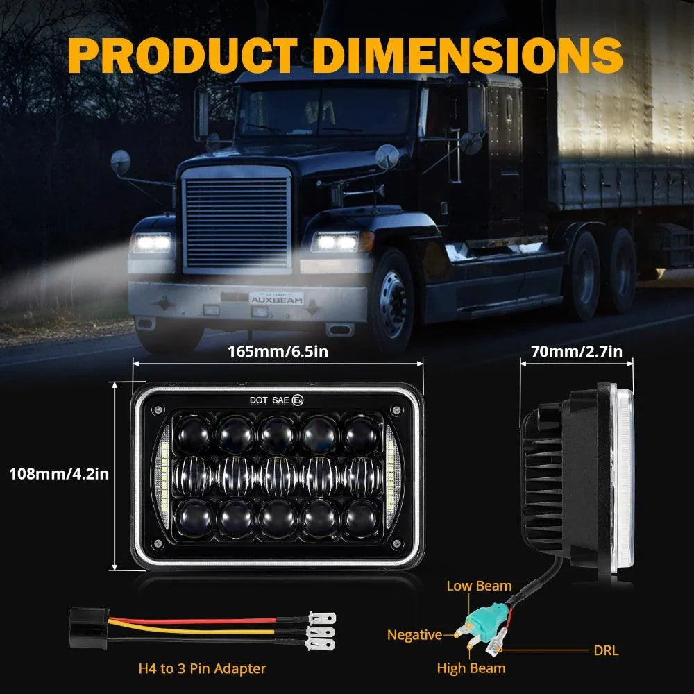 Auxbeam 4x6 LED Headlights Rectangular Headlamps Hi/Lo Sealed Beam