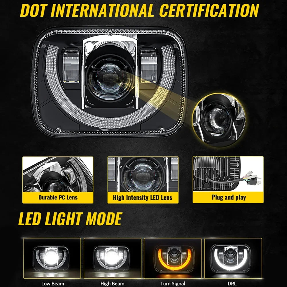 Auxbeam 7x6 Inch Sealed Beam LED Headlights for Jeep Cherokee XJ/Wrangler YJ