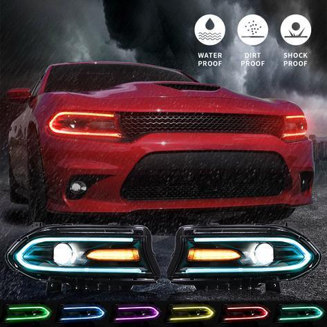 Vland LED Headlight Assembly RGB Style for 2015-2023 Dodge Charger 7th Gen (LD)