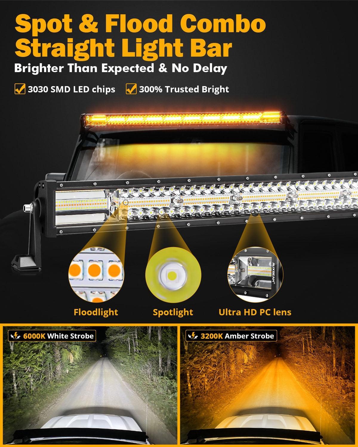 Auxbeam Series 42 Inch White&Amber Straight Off Road Led Light Bar