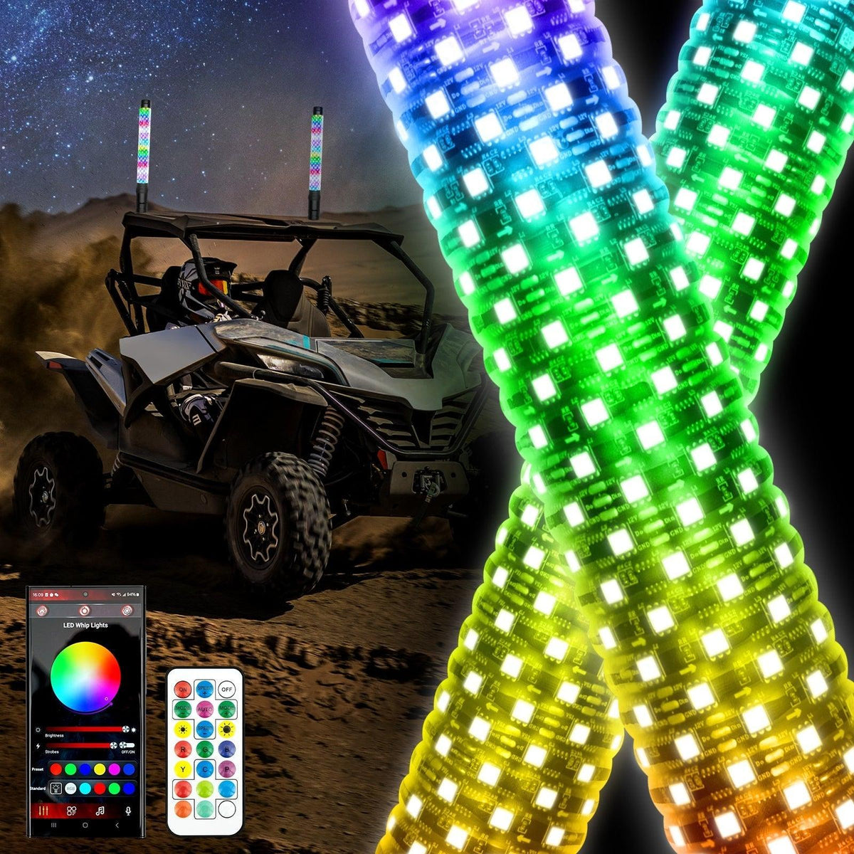 Auxbeam 1.9FT LED RGB Whip Lights with Turn Signal & Brake Light