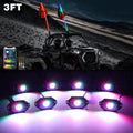 Auxbeam 2Pcs 3FT RGB LED Whip Lights with Turn Signal & Brake Light + RGB LED