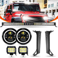Auxbeam 7" LED Halo Headlights+5D-PRO 52" Straight LED for Jeep Wrangler TJ
