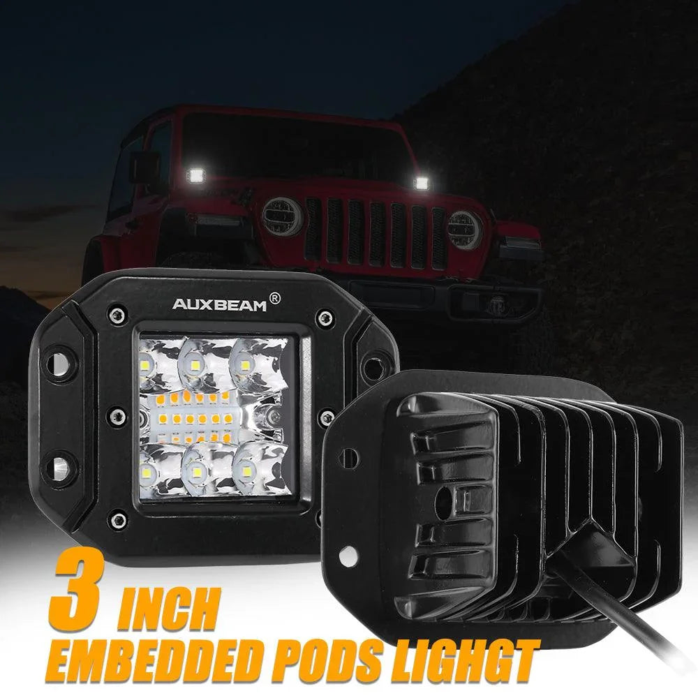3 inch 72W 6 Modes White&Amber LED Working Light for SUV ATV UTV Trucks Pickup Boat