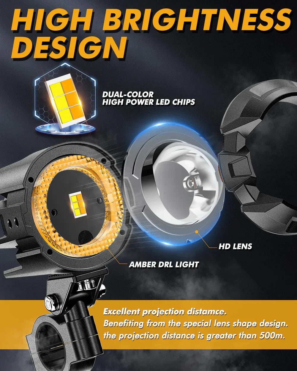 Auxbeam Motorcycle LED Spotlight Light 3+5 for 1999 Harley Road King Classic