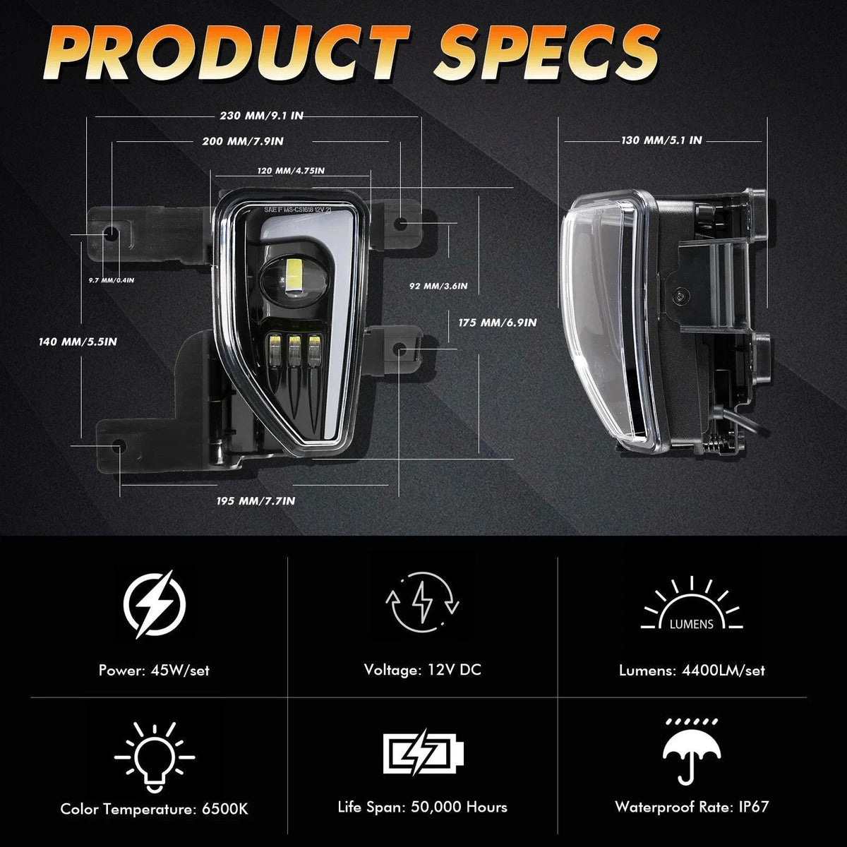 Auxbeam 45W DOT Approved LED Fog Lights for 2016-2018 Chevy Silverado 1500