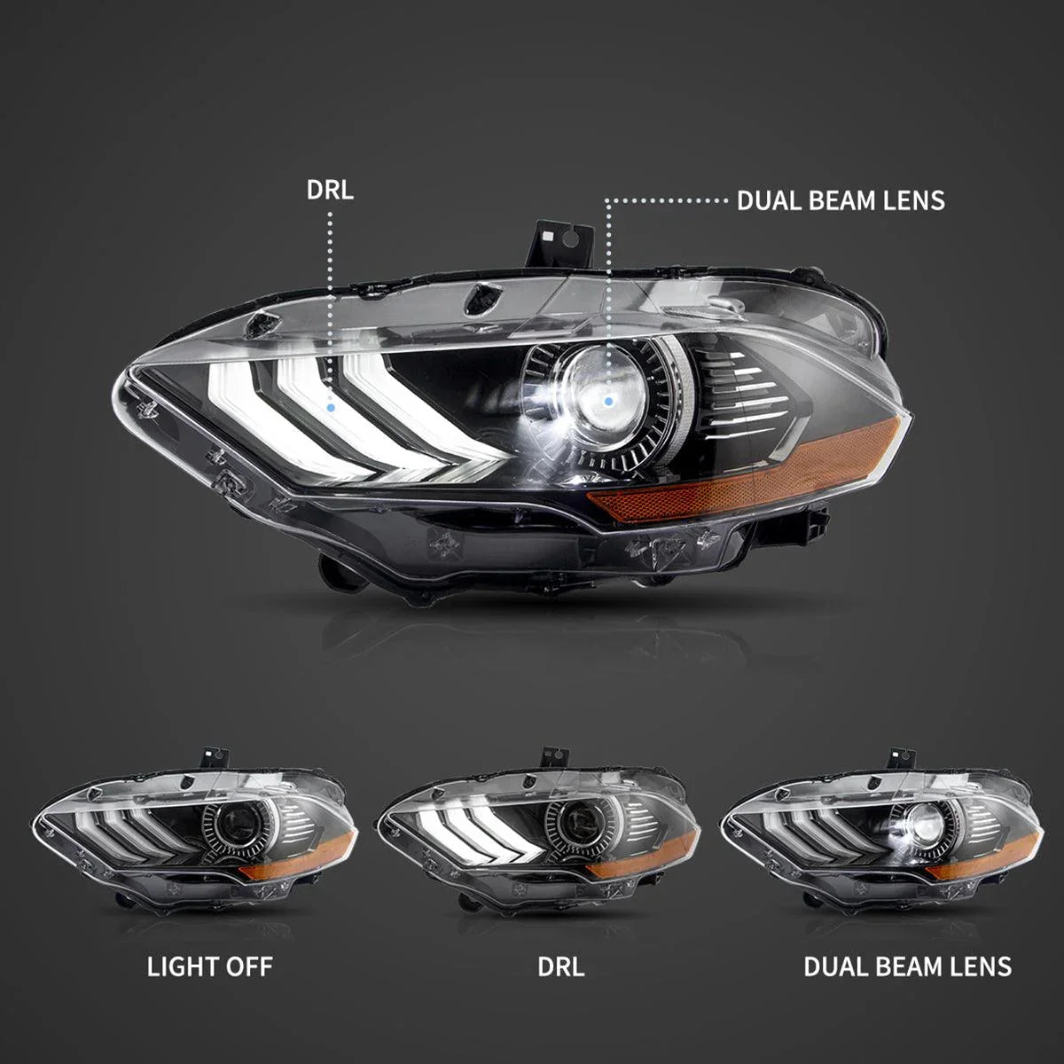 Vland LED Headlight Assembly Dual for 2018-2024 Ford Mustang 6th Gen Facelifted