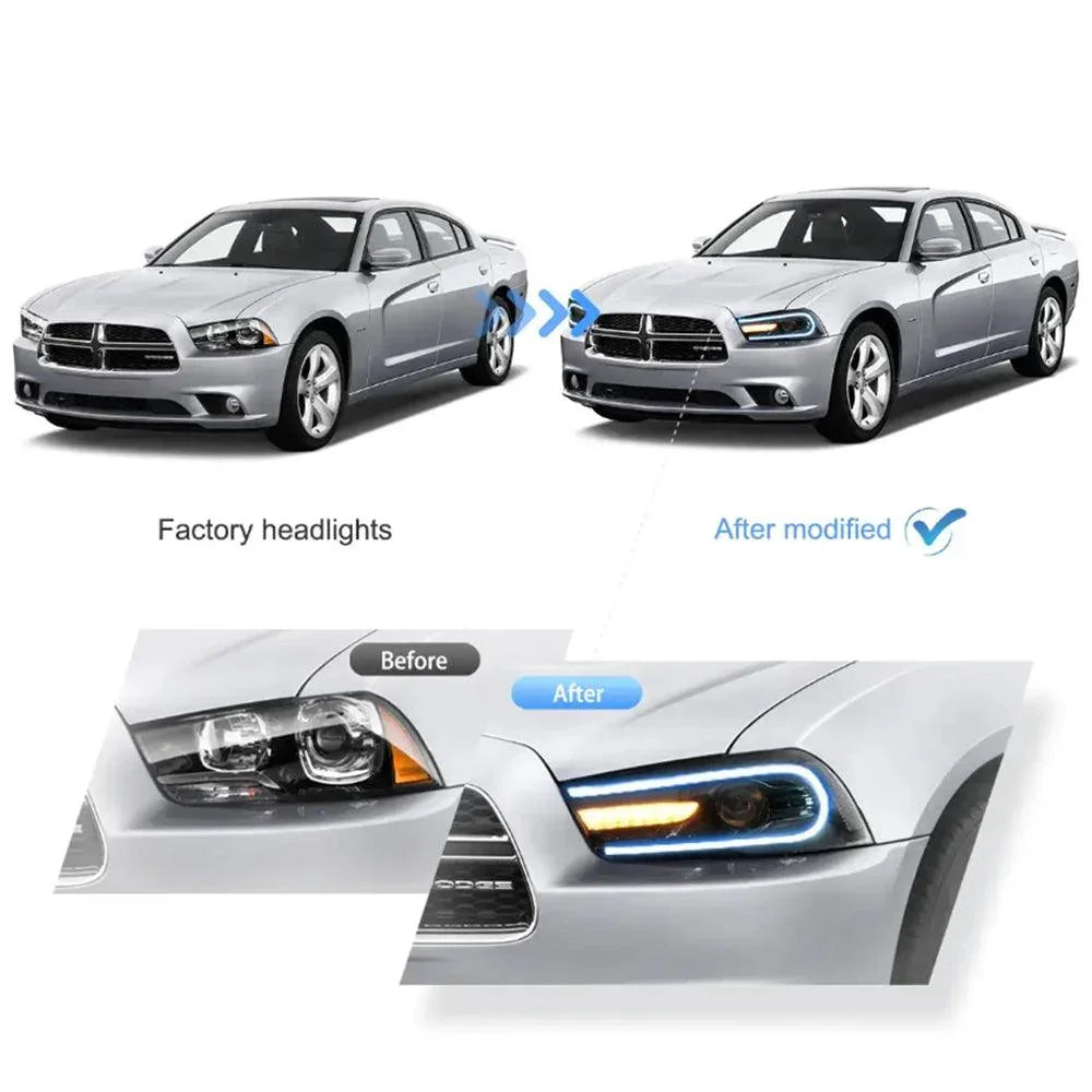Vland LED Headlight Assembly RGB Dual Beam for 2011-2014 Dodge Charger(LD)