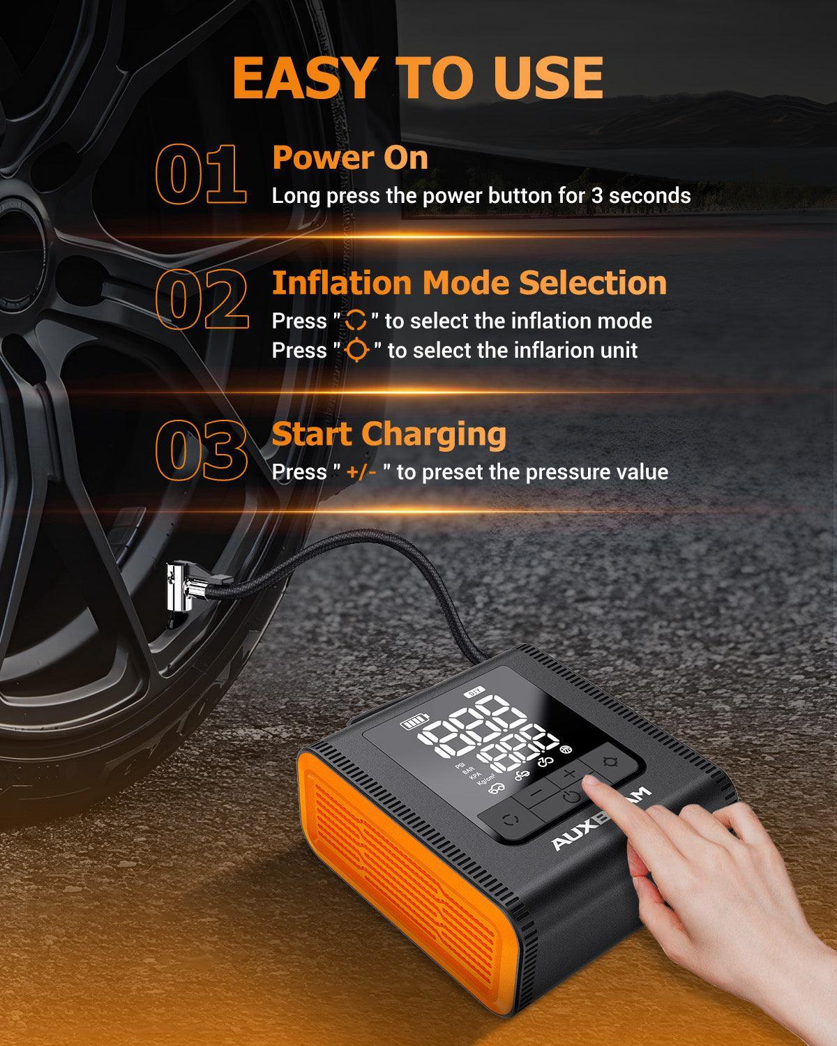 Auxbeam Model-H4 PRO 19mm Cylinder Portable Car Tire Inflator Air Compressor