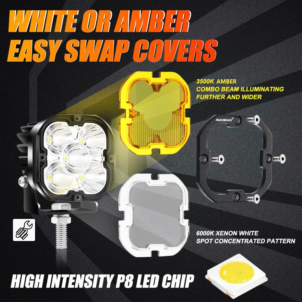 3 Inch 80W 9600LM LED Pods Lights White&Amber for CHEVROLET