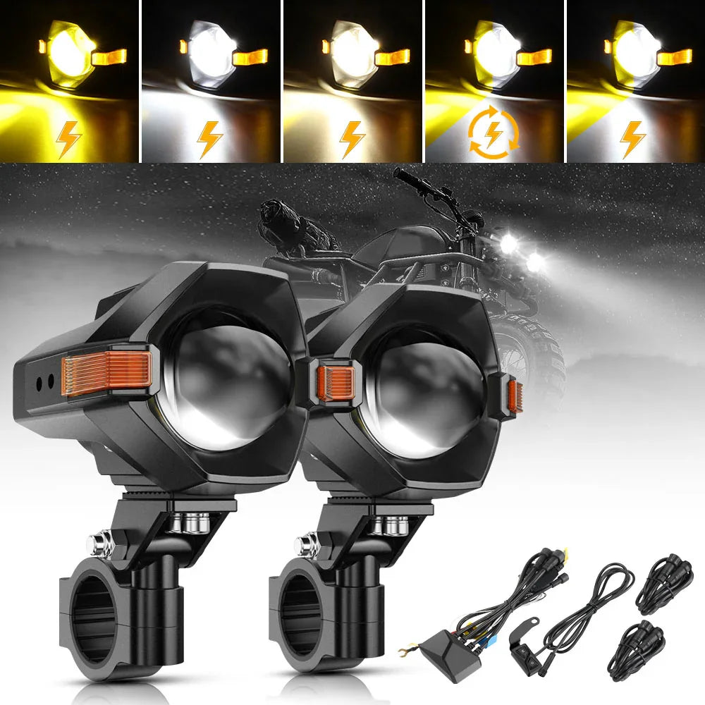 Auxbeam 3 Inch Motorcycle LED Spotlight Bi-LED Projector Lens Headlight 120W