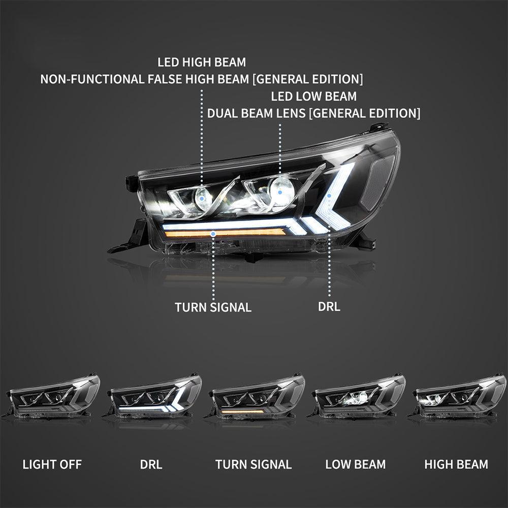 Vland LED Headlight Assembly Dual Beam for 2015-2020 Toyota Hilux SR5 8th Gen