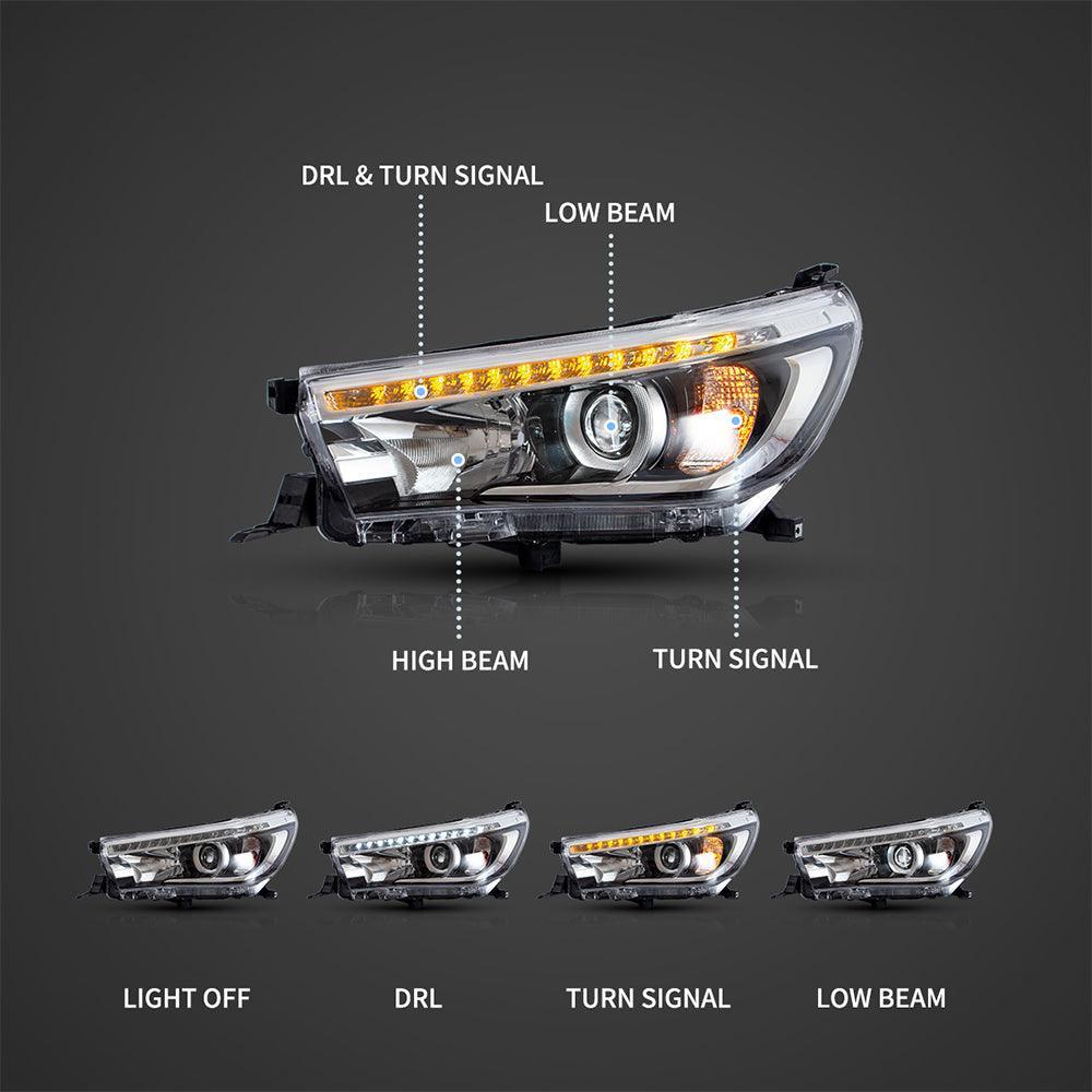 Vland LED Headlight Assembly Dual Beam for 2015-2020 Toyota Hilux SR5 8th Gen