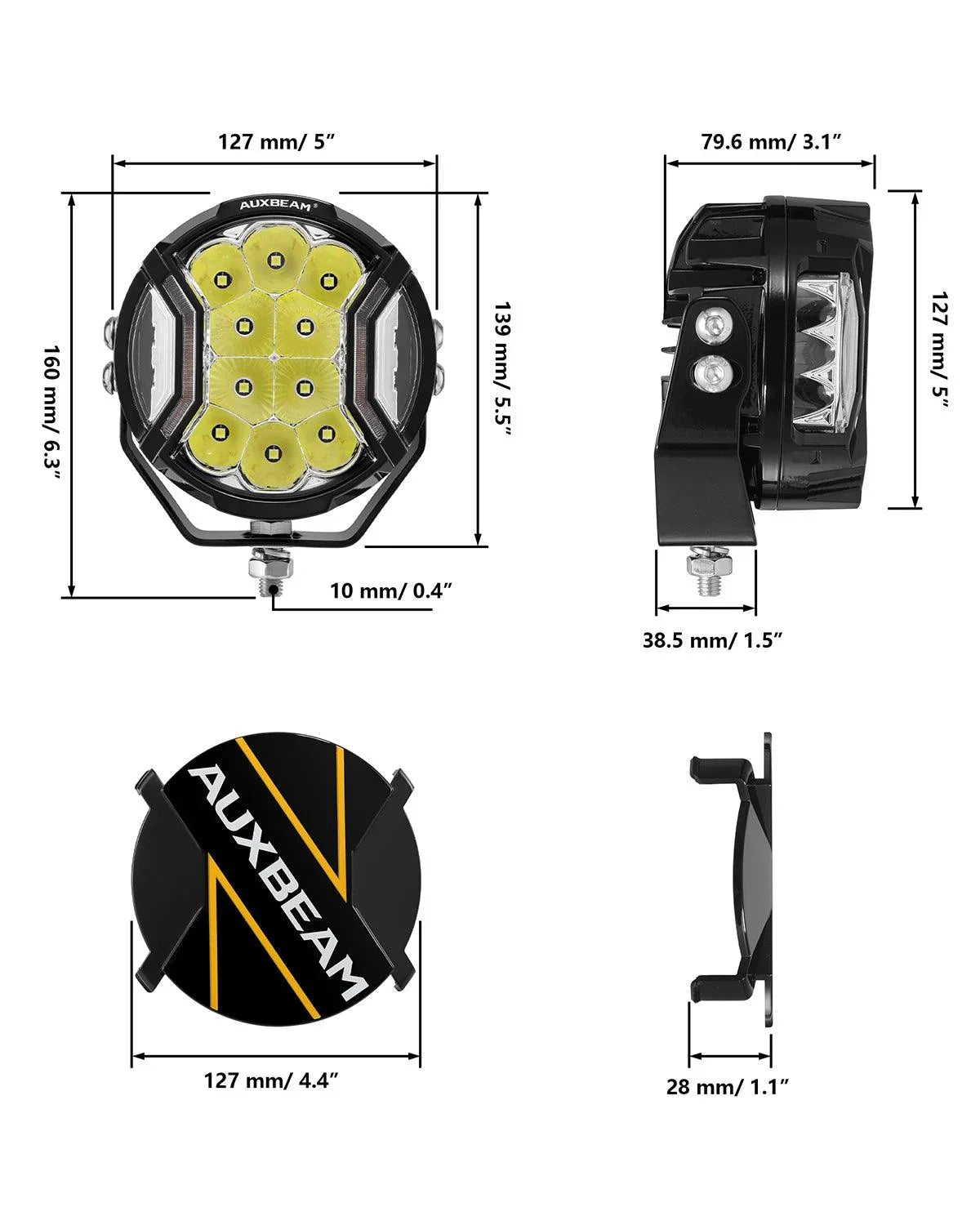 V-ULTRA Series  3/5/7/9 Inch LED Side Shooter Amber/White Pod Lights with Amber DRL