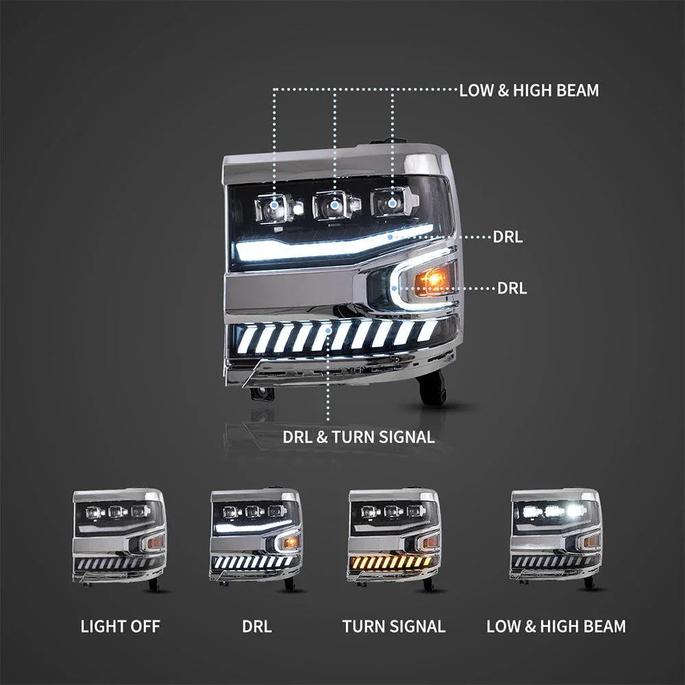 Vland LED Headlight Assembly Dual for 2016-2018 Chevrolet Silverado 1500 4th Gen