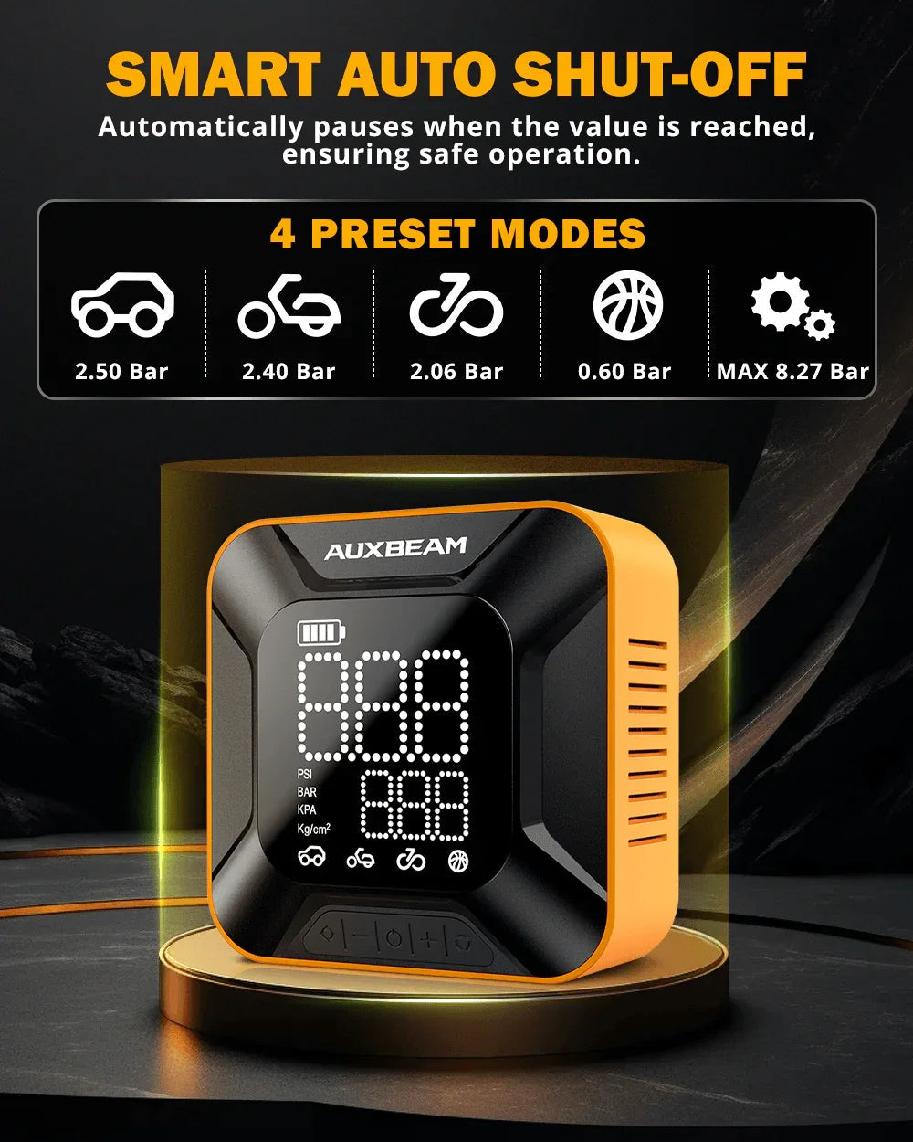 Auxbeam Model-H6 28mm Cylinder Portable Car Tire Inflator Air Compressor Pump