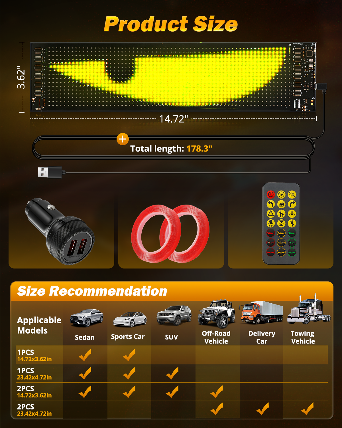 Auxbeam Single Pack LED Flexible Programmable Car Screen Light USB APP Control
