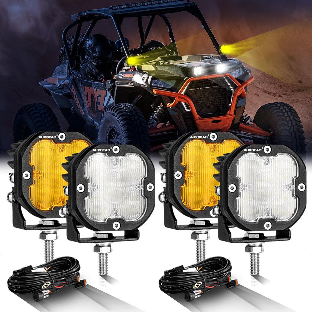 Auxbeam 3 Inch 80W LED Pods Lights White&Amber for ATV UTV SIDE BY SIDE 4X4